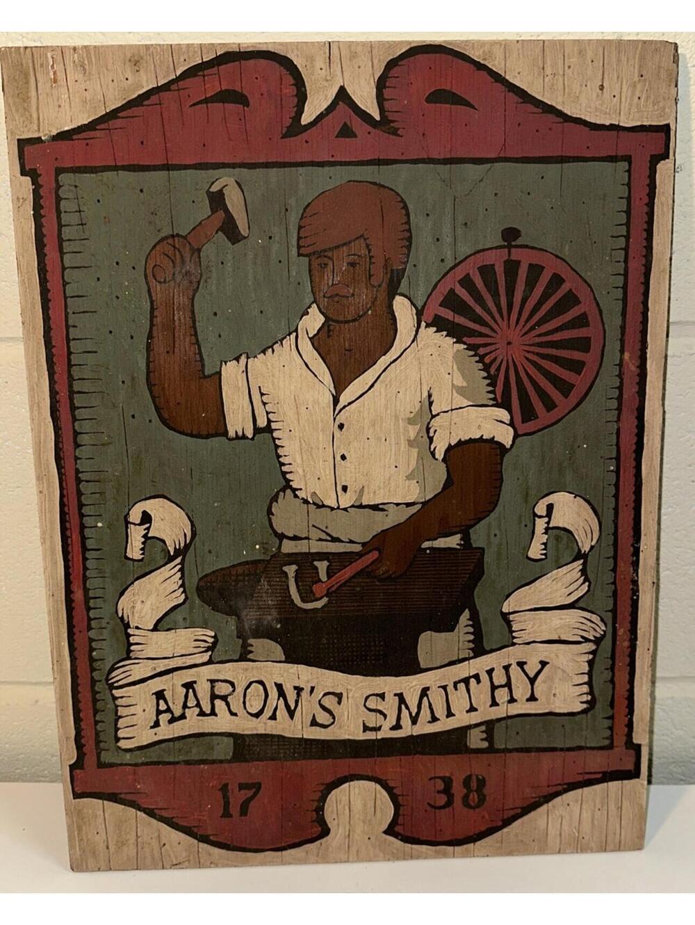 Folk Art Painting Blacksmith  12 X 16 in Mid-Century Modern Horseshoe Aaron 1738